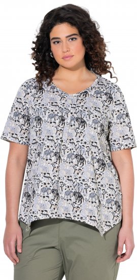 Ulla Popken Half-sleeve A-line V-neck Pointed Hem Animal Pattern T-shirt Moss - Печатни тениски за жени - 
