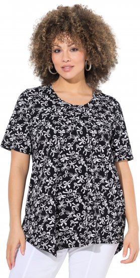 Ulla Popken Bow Print Short Sleeve Pointed Hem Tee Black - Печатни тениски за жени - 