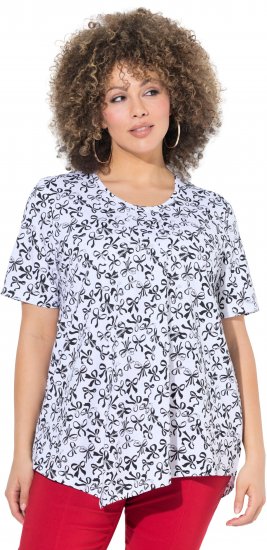 Ulla Popken Bow Print Short Sleeve Pointed Hem Tee Snow White - Печатни тениски за жени - 