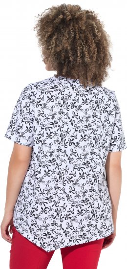 Ulla Popken Bow Print Short Sleeve Pointed Hem Tee Snow White - Печатни тениски за жени - 