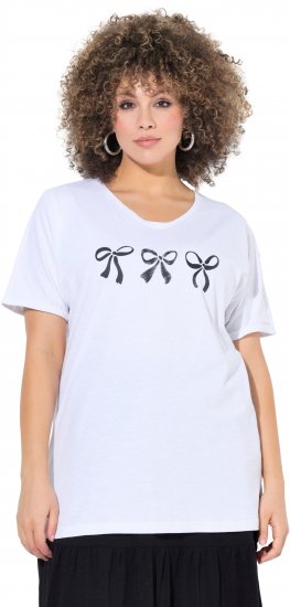 Ulla Popken Bow Short Sleeve Graphic Tee Snow White - Печатни тениски за жени - 