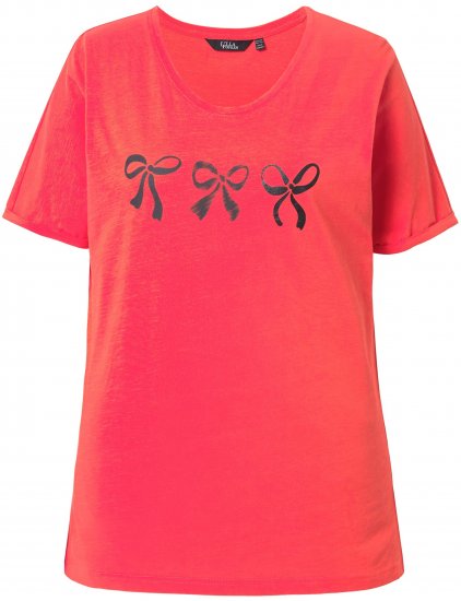 Ulla Popken Bow Short Sleeve Graphic Tee Light Red - Печатни тениски за жени - 