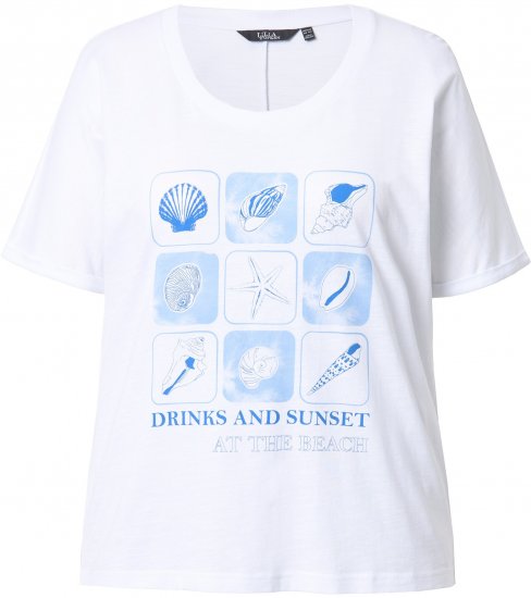 Ulla Popken Drinks And Sunset Graphic Tee Snow White - Печатни тениски за жени - 