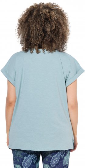 Ulla Popken Textured Paisley Motif Cap Sleeve Tee Light Moss Green - Печатни тениски за жени - 