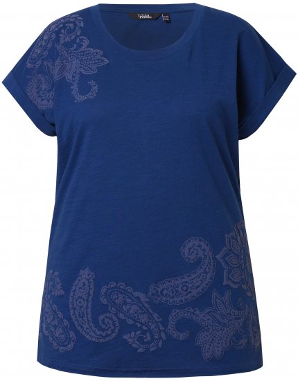 Ulla Popken Textured Paisley Motif Cap Sleeve Tee Navy - Печатни тениски за жени - 