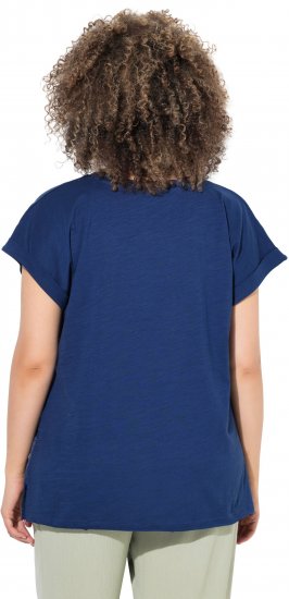Ulla Popken Textured Paisley Motif Cap Sleeve Tee Navy - Печатни тениски за жени - 