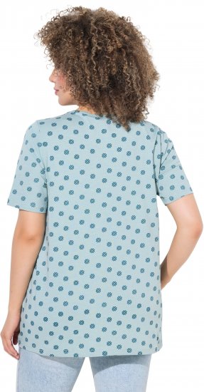 Ulla Popken Tile Print Short Sleeve Pleated Tee Light Moss Green - Печатни тениски за жени - 