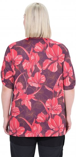 Ulla Popken Quick Drying Flower Print Short Sleeve Tee Dark Cherry - Печатни тениски за жени - 