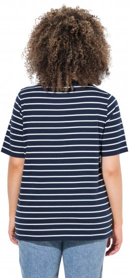 Ulla Popken Striped 1987 Boat Neck Tee Navy Blue - Печатни тениски за жени - 