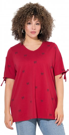 Ulla Popken Bow Print Split Sleeve Tee Ruby Red - Печатни тениски за жени - 