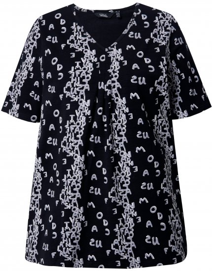 Ulla Popken Letter Print Short Sleeve Tee Black - Печатни тениски за жени - 