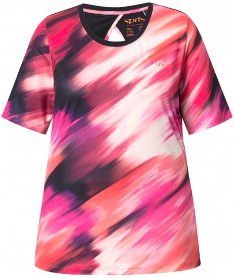 Ulla Popken Cutout Abstract Print Short Sleeve Tee Hibiscus Red - Печатни тениски за жени - 