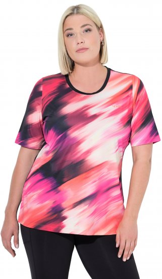 Ulla Popken Cutout Abstract Print Short Sleeve Tee Hibiscus Red - Печатни тениски за жени - 