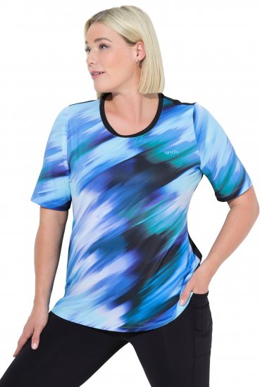 Ulla Popken Cutout Abstract Print Short Sleeve Tee Light Sapphire - Печатни тениски за жени - 