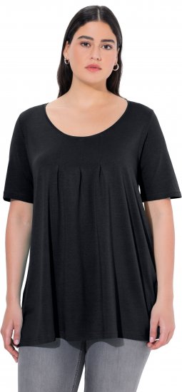Ulla Popken Essential Front Pleat Tee Black - Тениски - 