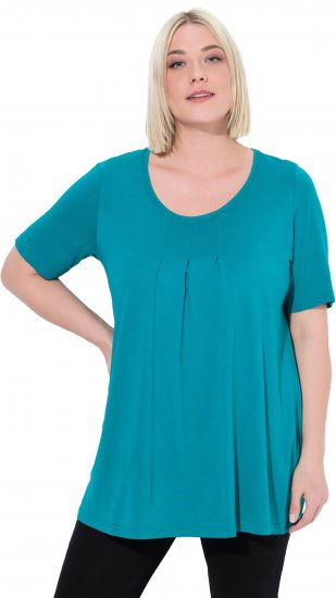 Ulla Popken Essential Front Pleat Tee Teal - Тениски - 