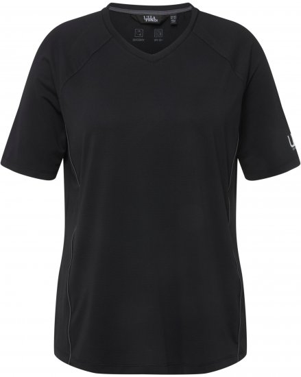 Ulla Popken Piping Accent Functional UVP 50+ Stretch Knit Top Black - Тениски - 