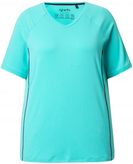 Ulla Popken Piping Accent Functional UVP 50+ Stretch Knit Top Aqua Green - Тениски - 