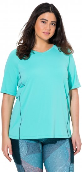 Ulla Popken Piping Accent Functional UVP 50+ Stretch Knit Top Aqua Green - Тениски - 