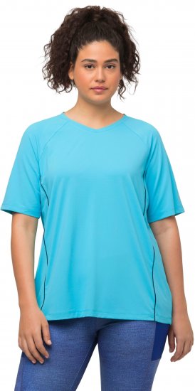 Ulla Popken Piping Accent Functional UVP 50+ Stretch Knit Top Bright Turquoise - Тениски - 