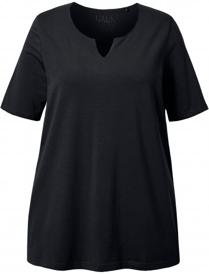Ulla Popken Essential Notch Neck Stretch Tee Black - Тениски - 