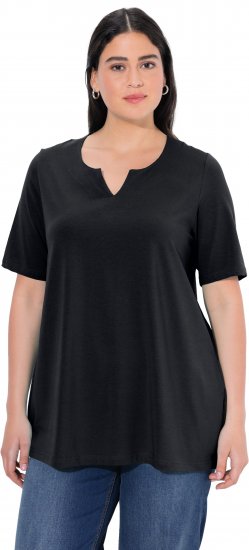 Ulla Popken Essential Notch Neck Stretch Tee Black - Тениски - 