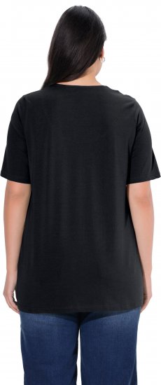 Ulla Popken Essential Notch Neck Stretch Tee Black - Тениски - 
