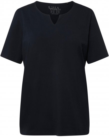 Ulla Popken Essential Notch Neck Stretch Tee Navy Blue - Тениски - 