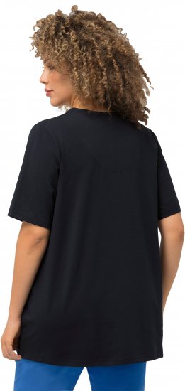 Ulla Popken Essential Notch Neck Stretch Tee Navy Blue - Тениски - 