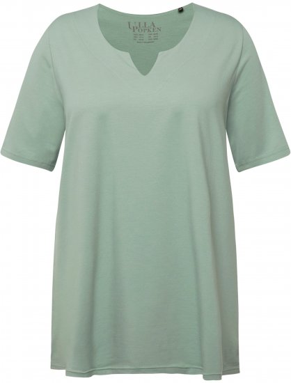 Ulla Popken Essential Notch Neck Stretch Tee Light Moss Green - Тениски - 