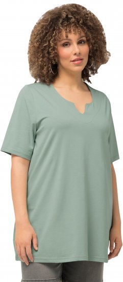 Ulla Popken Essential Notch Neck Stretch Tee Light Moss Green - Тениски - 