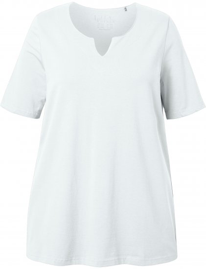 Ulla Popken Essential Notch Neck Stretch Tee Snow White - Тениски - 