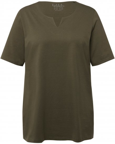 Ulla Popken Essential Notch Neck Stretch Tee Forest Green - Тениски - 
