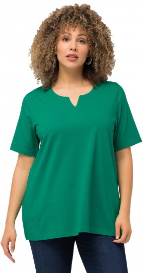 Ulla Popken Essential Notch Neck Stretch Tee Emerald Green - Тениски - 