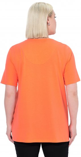 Ulla Popken Essential Notch Neck Stretch Tee Coral Pink - Тениски - 
