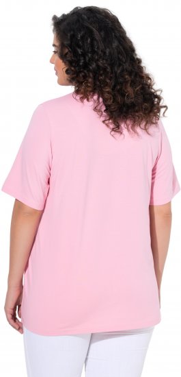 Ulla Popken Essential Notch Neck Stretch Tee Pink - Тениски - 