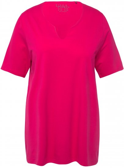 Ulla Popken Essential Notch Neck Stretch Tee Magenta Pink - Тениски - 