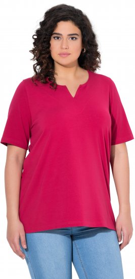 Ulla Popken Essential Notch Neck Stretch Tee Dark Raspberry - Тениски - 