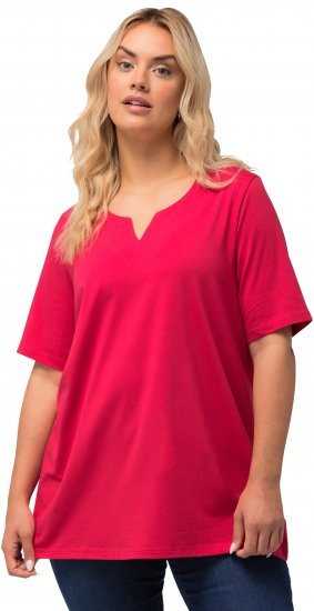 Ulla Popken Essential Notch Neck Stretch Tee Red - Тениски - 