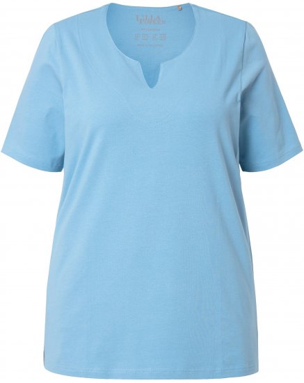 Ulla Popken Essential Notch Neck Stretch Tee Light Teal - Тениски - 