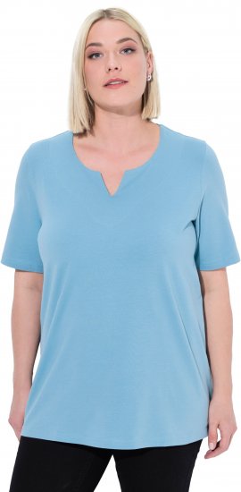 Ulla Popken Essential Notch Neck Stretch Tee Light Teal - Тениски - 