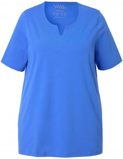 Ulla Popken Essential Notch Neck Stretch Tee Peacock Blue - Тениски - 