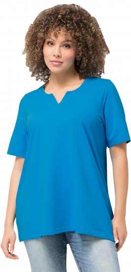 Ulla Popken Essential Notch Neck Stretch Tee Sapphire Blue - Тениски - 