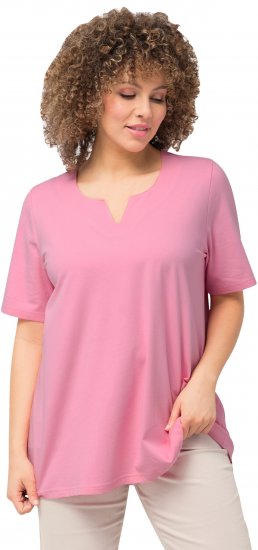 Ulla Popken Essential Notch Neck Stretch Tee Light Pink - Тениски - 
