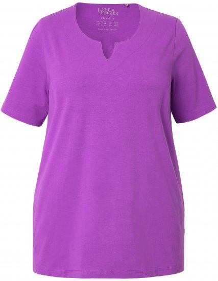 Ulla Popken Essential Notch Neck Stretch Tee Purple - Тениски - 