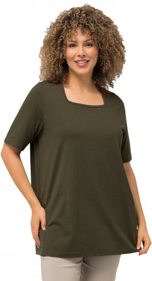 Ulla Popken Essential Square Neck Stretch Tee Forest Green - Тениски - 