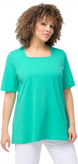 Ulla Popken Essential Square Neck Stretch Tee Turquoise Green - Тениски - 