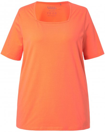 Ulla Popken Essential Square Neck Stretch Tee Coral Pink - Тениски - 