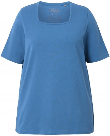 Ulla Popken Essential Square Neck Stretch Tee Denim Blue - Тениски - 