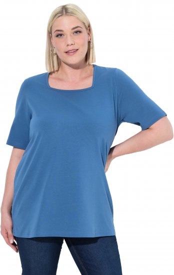 Ulla Popken Essential Square Neck Stretch Tee Denim Blue - Тениски - 